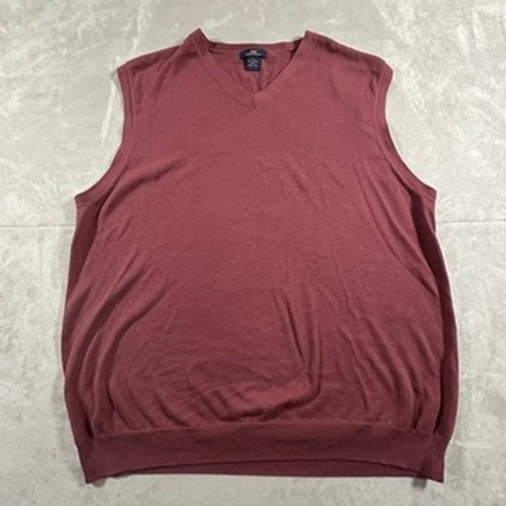 Brooks Brothers Sweater Vest Mens Cotton V-Neck Pullover L 100 Wool Burgundy Red
